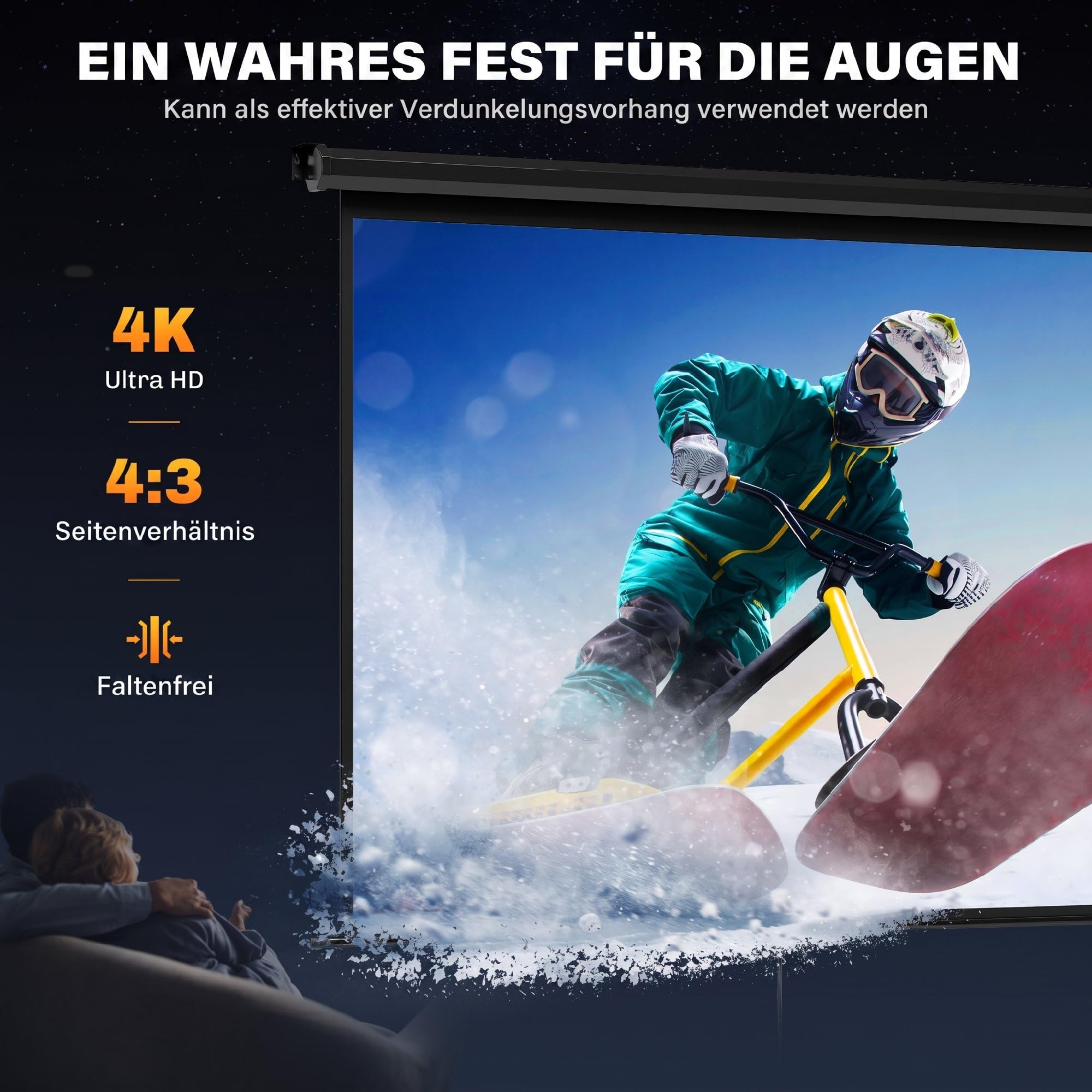 HOMCOM Beamer Leinwand 171 x 128 cm 84 Zoll 4:3 HD 4K Projektionsleinwand Rollo-Leinwand für Heimkino Büro-Präsentationen