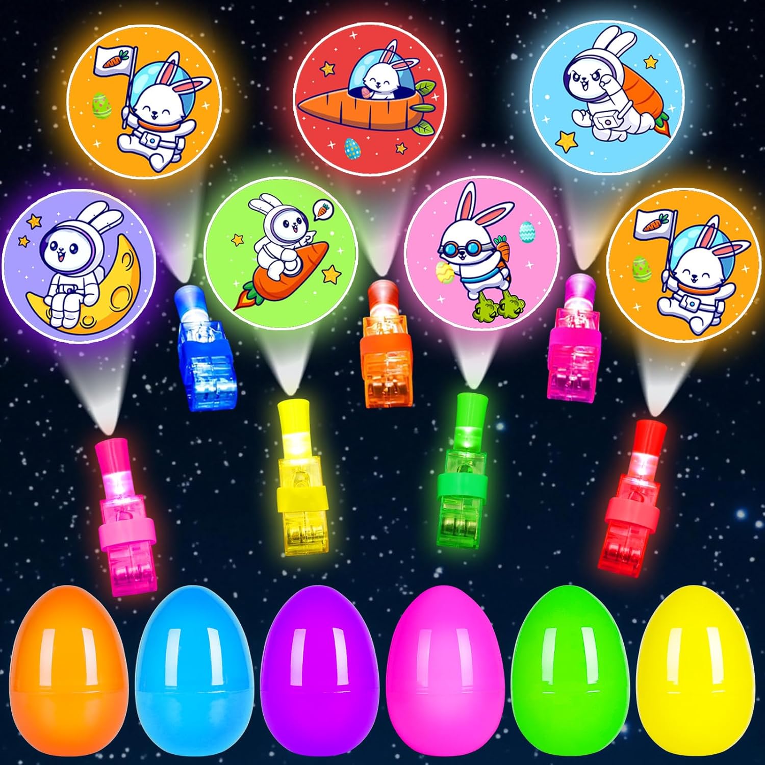 24 Pack Easter Eggs Filled LED Finger Lights,Light Up Toys Bulk Glow in The Dark Toy Toddler Teens Boys Girls Easter Egg Hunt Filling Treats Easter Basket Stuffers Easter Party Favor