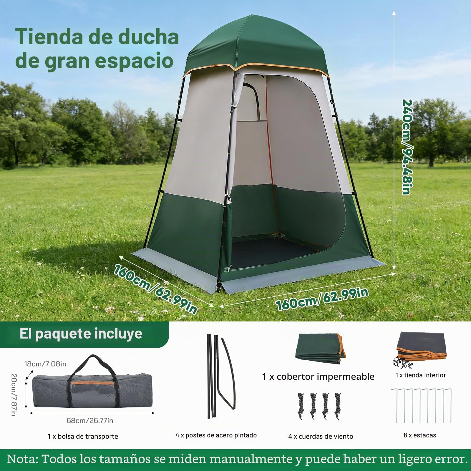 tienda ducha camping 160 x160 x 240cm,tienda de ducha con protección UPF50+,protección de privacidad ducha o tienda de ropa para cambiarse,portátil para exteriores,senderismo,playa,pesca,baño