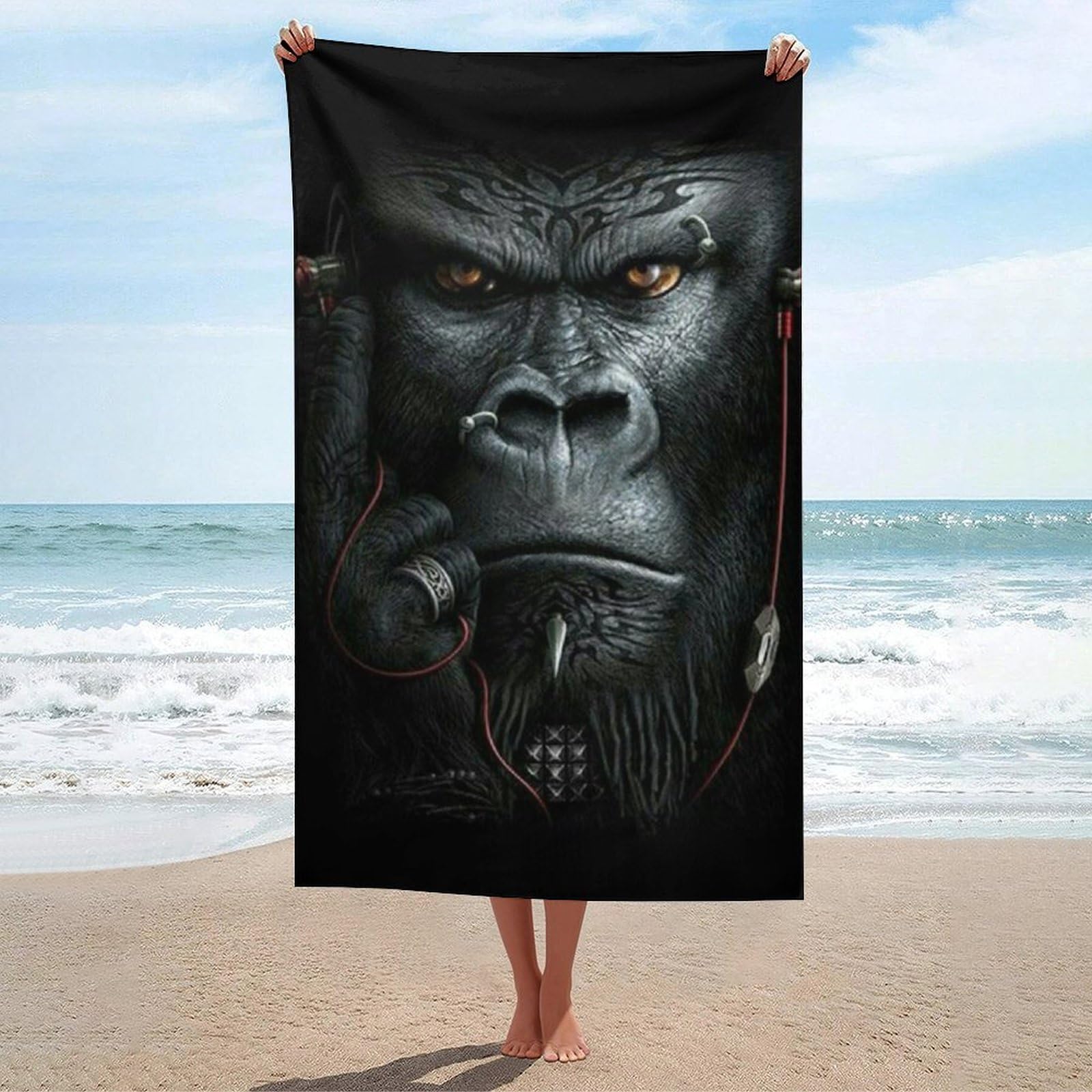 LEDFCVSU Beach Towel, Gorilla Bath Towel, Absorbent Towel for Swimming, Sports, Travel