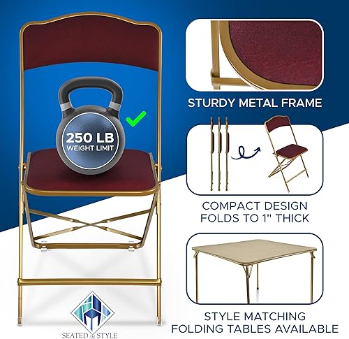 Miniatura 4 de Sillas plegables elegantes de lujo para fiestas asiento de vinilo de alta calidad almacenamiento compacto juego de 4
