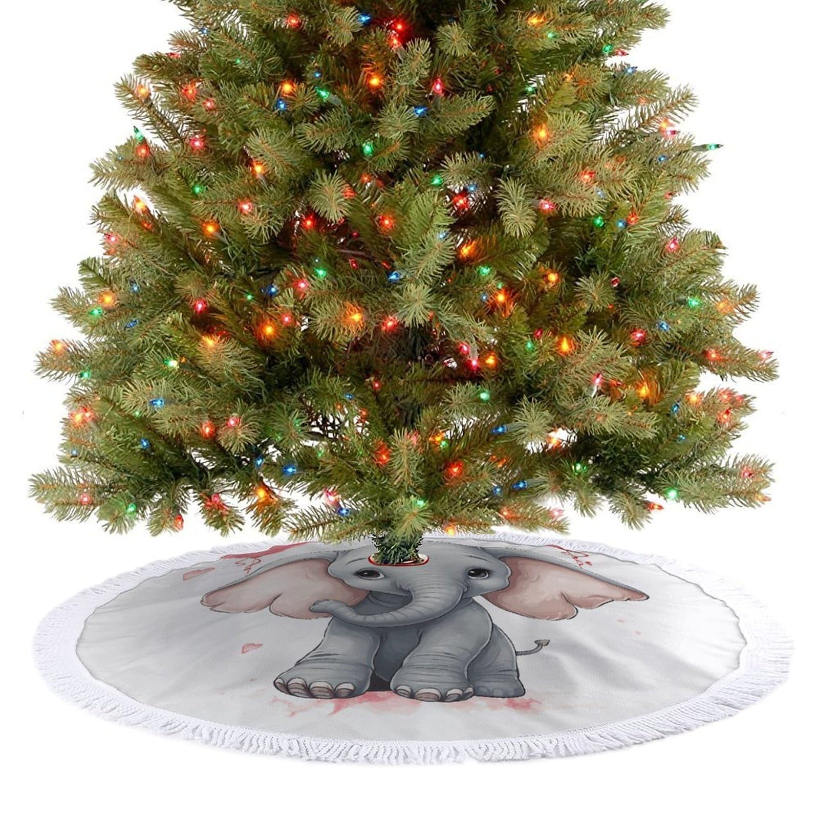 Cute Christmas Tree Skirt 48"x48" Rustic Xmas Tree Mat with Tassel Ornament Christmas Trees Cover Skirt Mat for Evergreen Trees Ornament Winter Holiday Mats Decorations