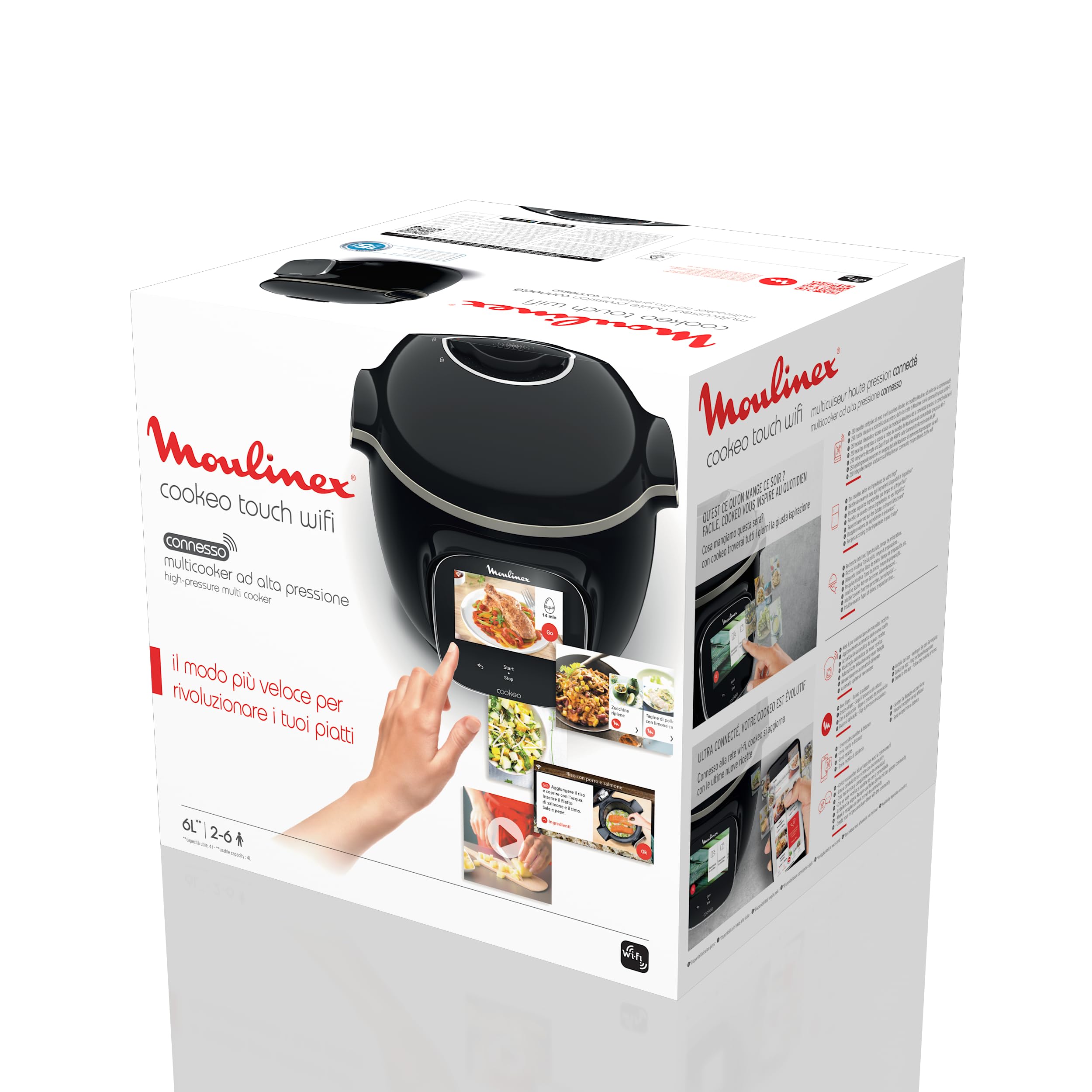 Moulinex Cookeo Touch Wifi Multicuiseur intelligent, Cuve 6 L, Haute pression, Guide pas à pas, 250 recettes intégrées, Application Moulinex CE902800, Noir