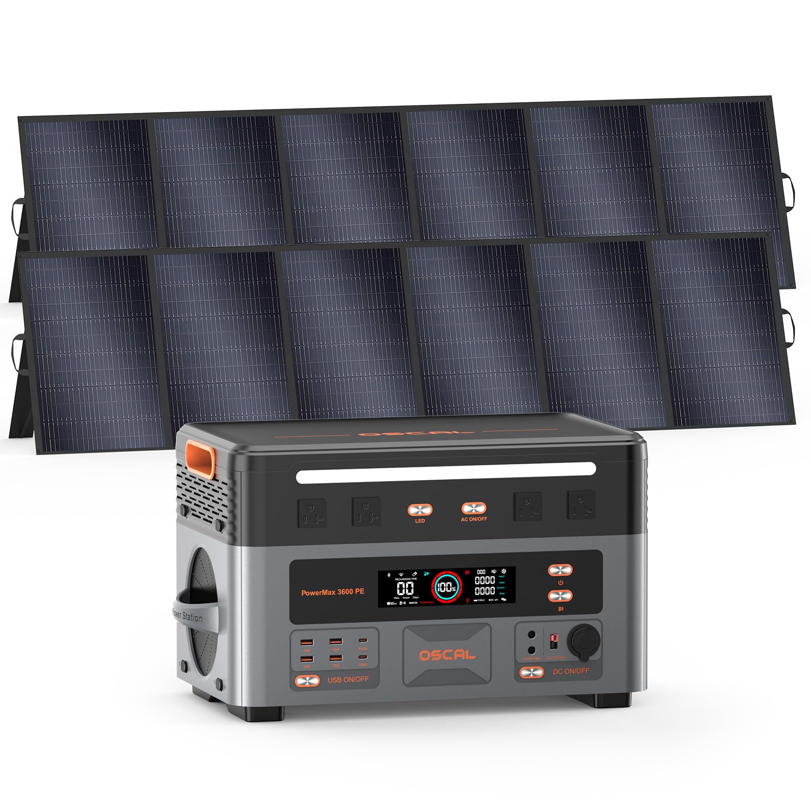 PowerMax 3600PE Estación de Energía Portátil 3600W Solar con 2 Panel 500W | Generador Solar 2016Wh, Batería LiFePO4, Carga Rápida 80% en 45min, APP, Power Station para Camping, Caravana, Emergencias