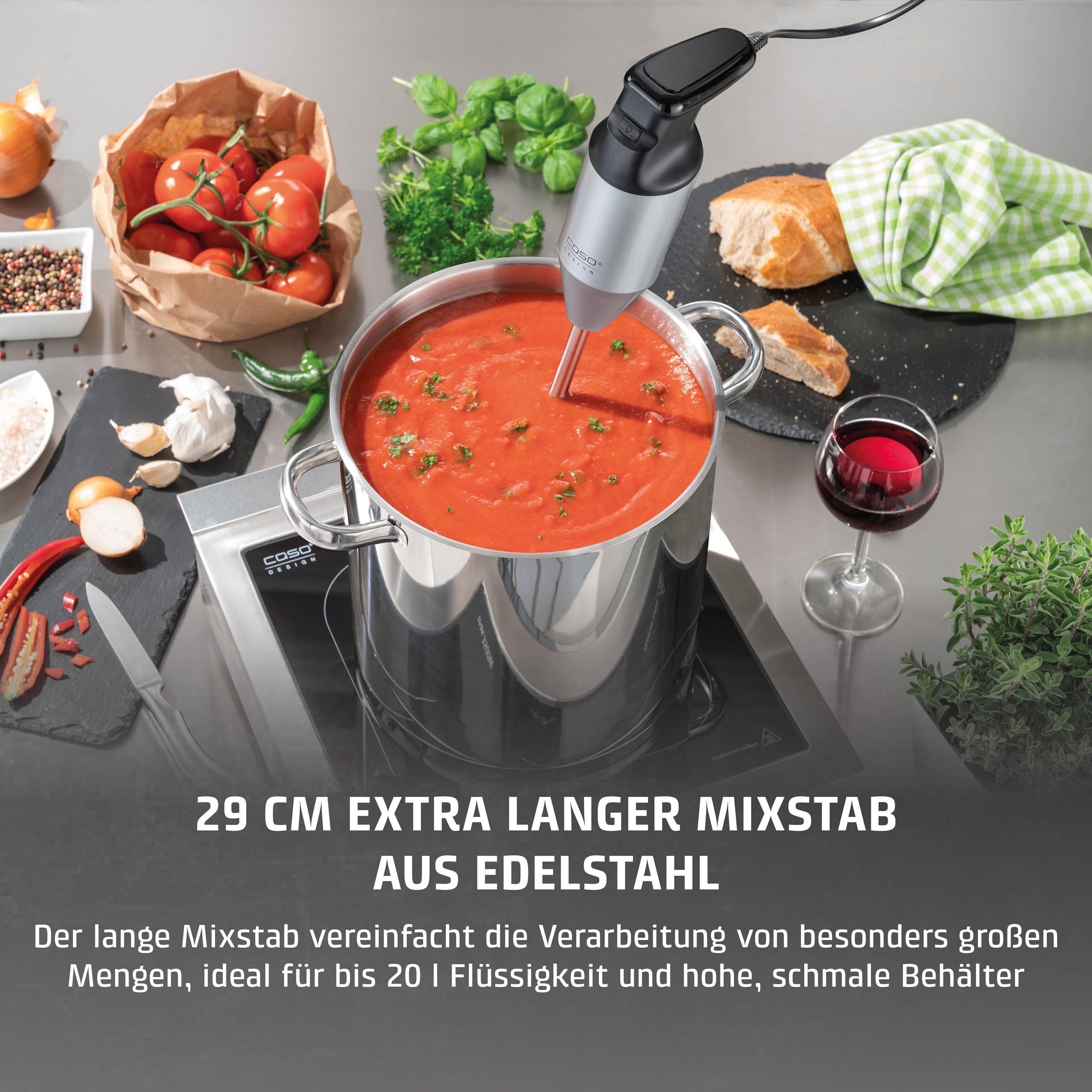 CASO HB 2400 Pro XL-Design Stabmixer Inkl. Zubehör, Testsieger Haus & Garten Test, Mixen, Rühren, Quirlen, Pürieren, Edelstahlstab (29cm), leistungsstarke 24.000 U/min