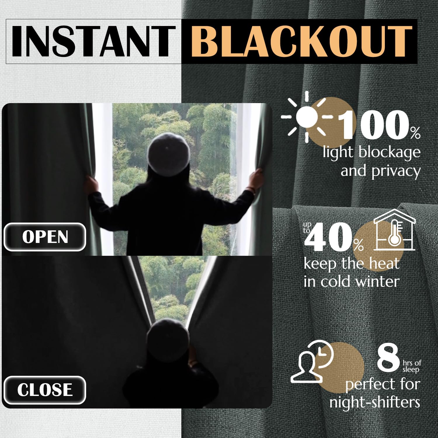 jinchan 80% Blackout Curtains for Bedroom, Linen Textured Curtains 96 Inch Length 2 Panels Set, Thermal Insulated Drapes for Living Room, Grommet Top Window Treatments, Heathered Light Blue