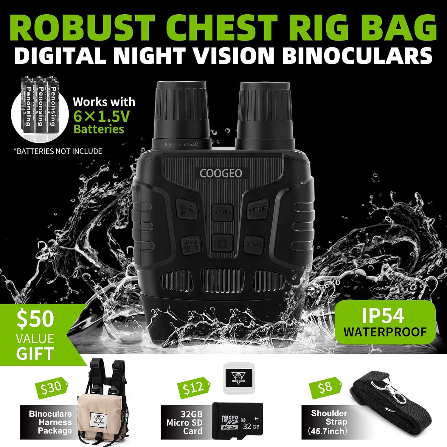 Gеt Dіѕсоunt оƒƒеr COOGEO Digital Night Vision Goggles for Complete Darkness, Night Vision Binoculars for Adults with Binoculars Harness Bag and 32GB Card, Infrared Goggles for Hunting
