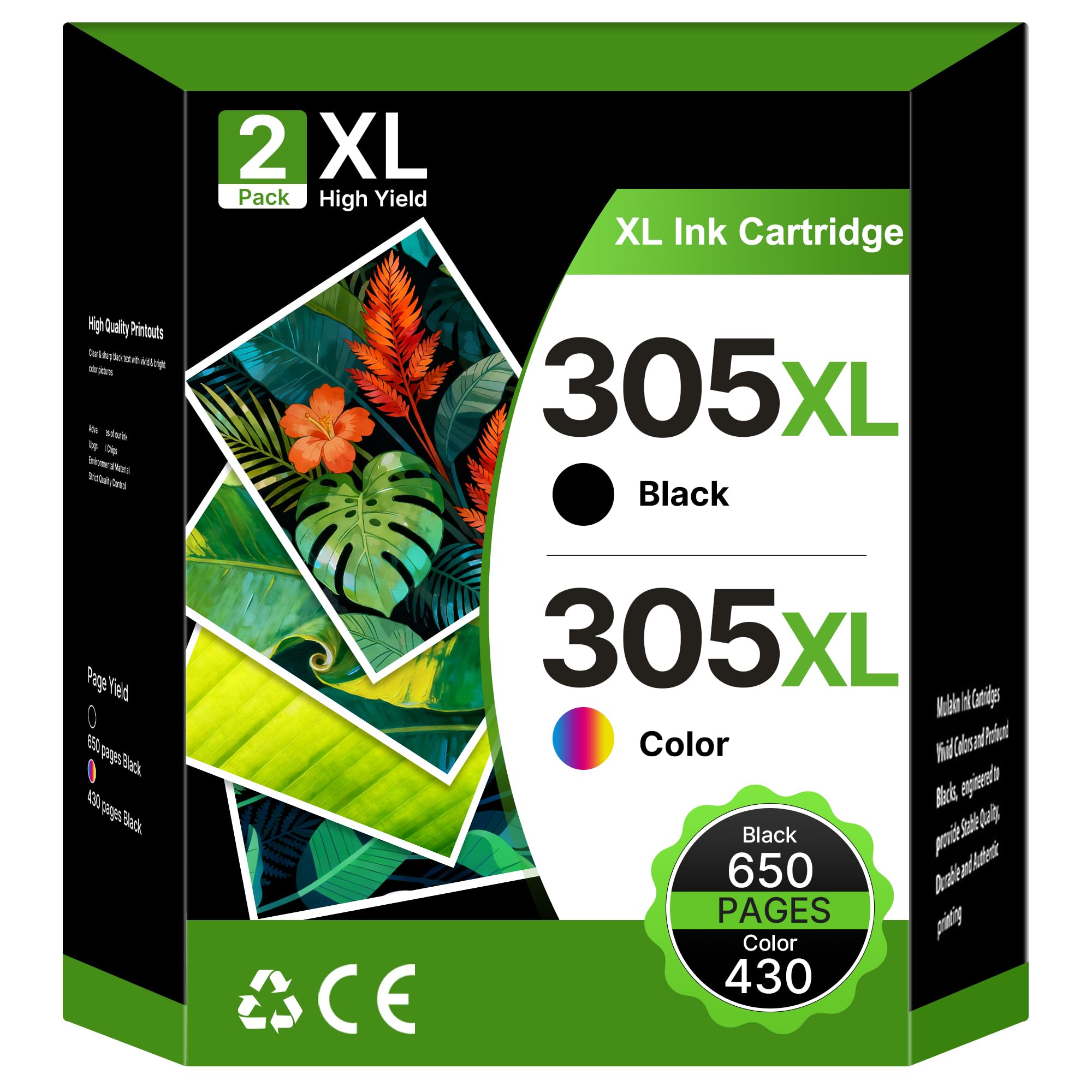 305 XL 305XL per Cartucce HP 305 XL Nero e Colore per DeskJet 2820e 2720e 2800e 2720 2700 2823e 2723e 2710 DeskJet Plus 4120e 4220e 4100 4130e Envy 6020e 6420e 6000 6120e 6032 6020 6430e (2-Pack)