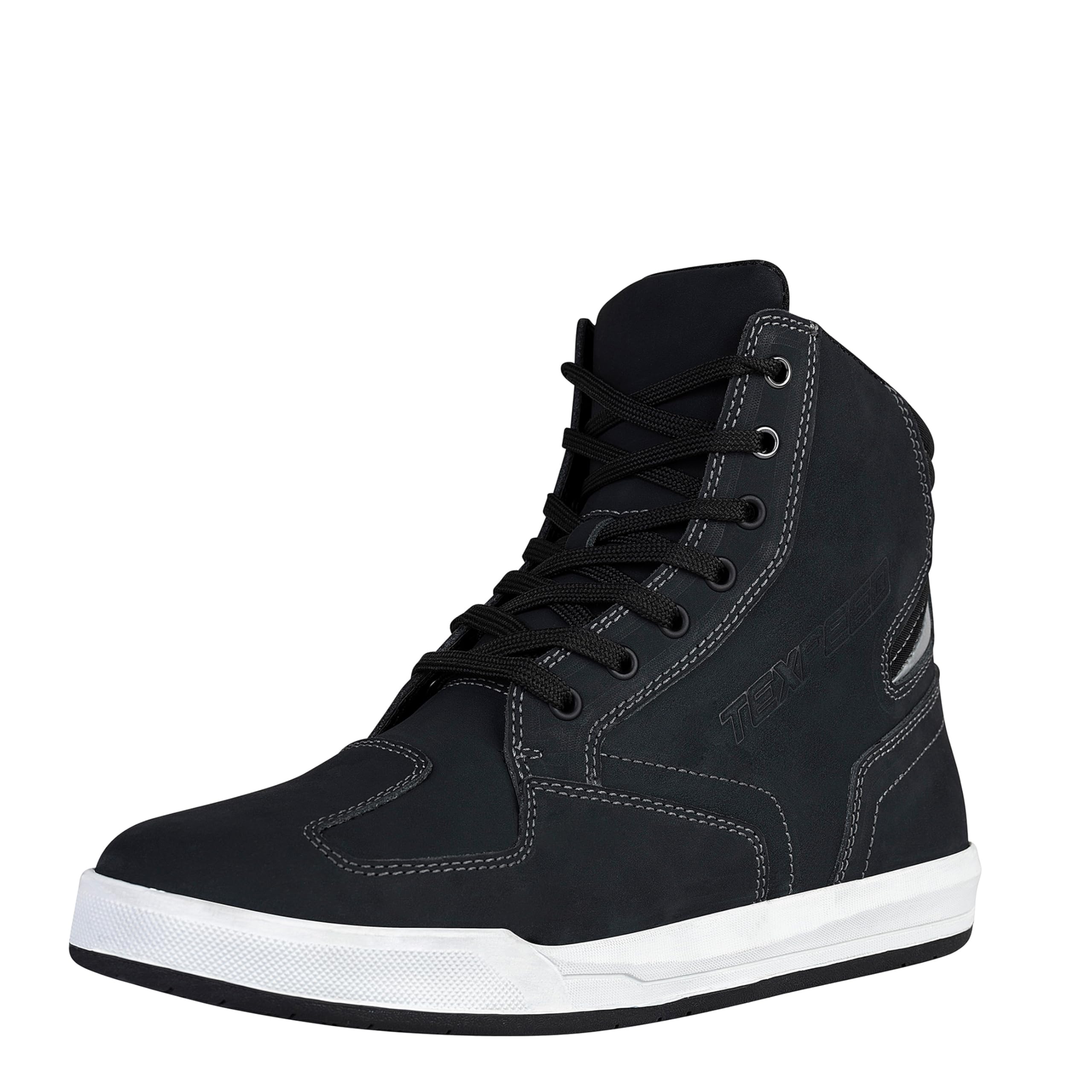 Texpeed Bottes De Moto Pour Hommes Homologuées - Chaussures De Motard En Cuir De Protection - Bleu Gris - Courte longueur - Taille 43 EU