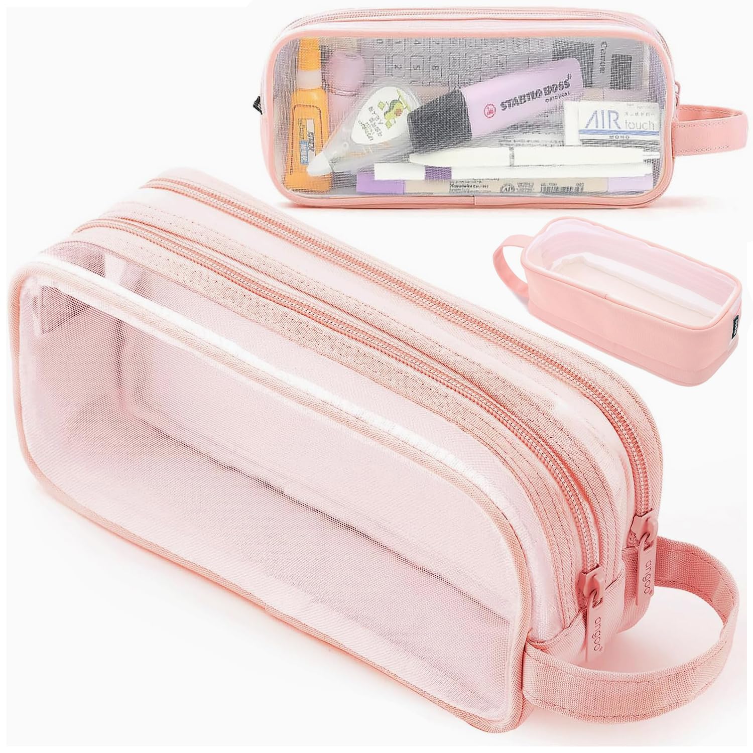 HATFRYF Pink Pencil Case, Clear Pencil Case, Large capacity with two compartments, making it the ideal choice for exam and office stationery - Pink Halloween Vampire Cape