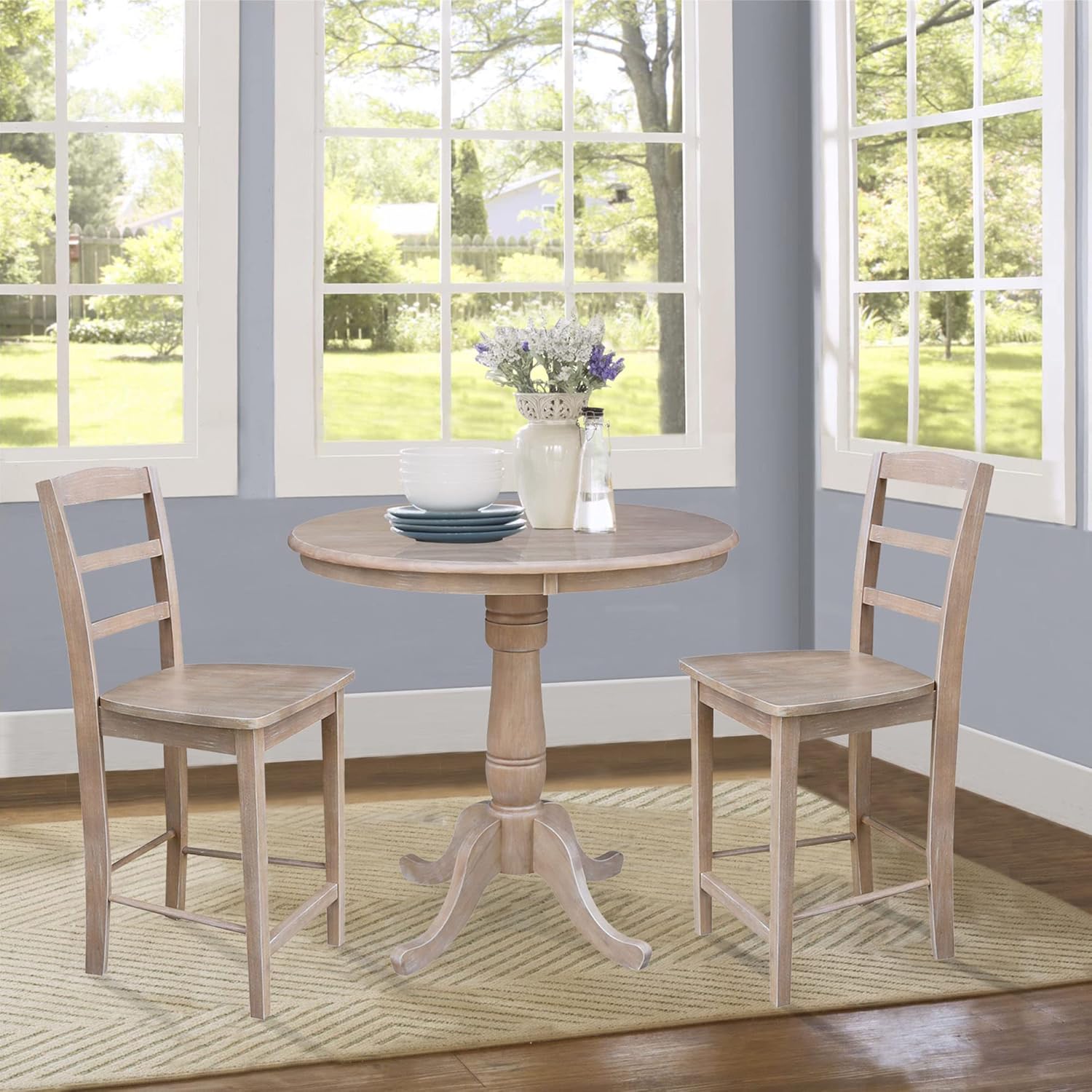 International Concepts 36" Round Top Pedestal Table-40.9" H, Washed Gray Taupe : Home & Kitchen