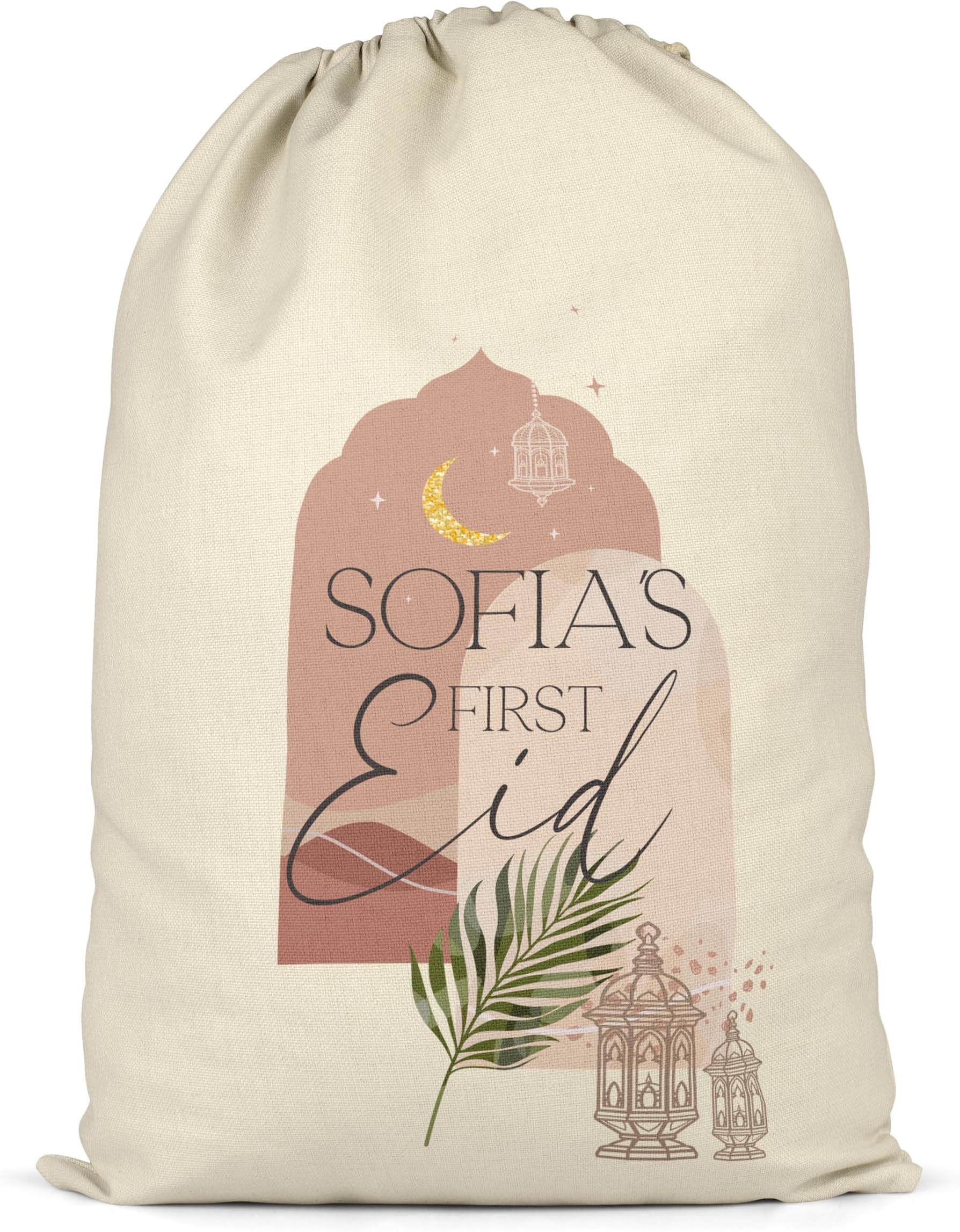 Shopagift Personalised First Eid Desert Leaf Star Moon Islam Muslim Sack Gift Bag for Presents X-Large 70cm x 50cm