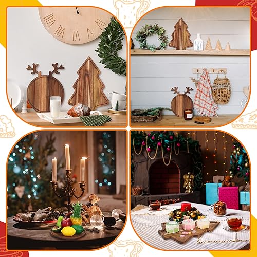 Miniatura 3 de 2 tablas de charcutería de Navidad para árbol de Navidad, cocina, tabla de cortar de madera con mango de madera de acacia de Papá Noel, bonita tabla