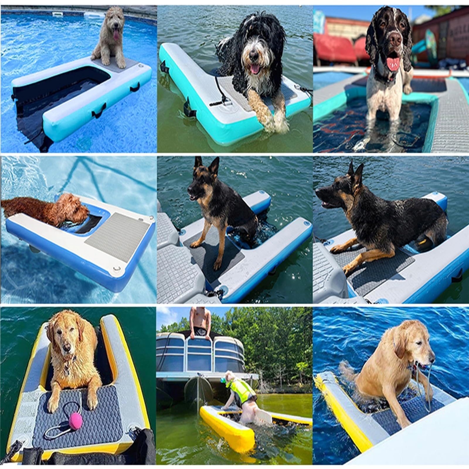WDJBPSH Rampa de Agua Inflable del Perro Portátil Flotante Rampa de Agua para Perros, Inflable Escalera para Mascotas para Pontones, Piscinas, Lagos Y Playas(Black)