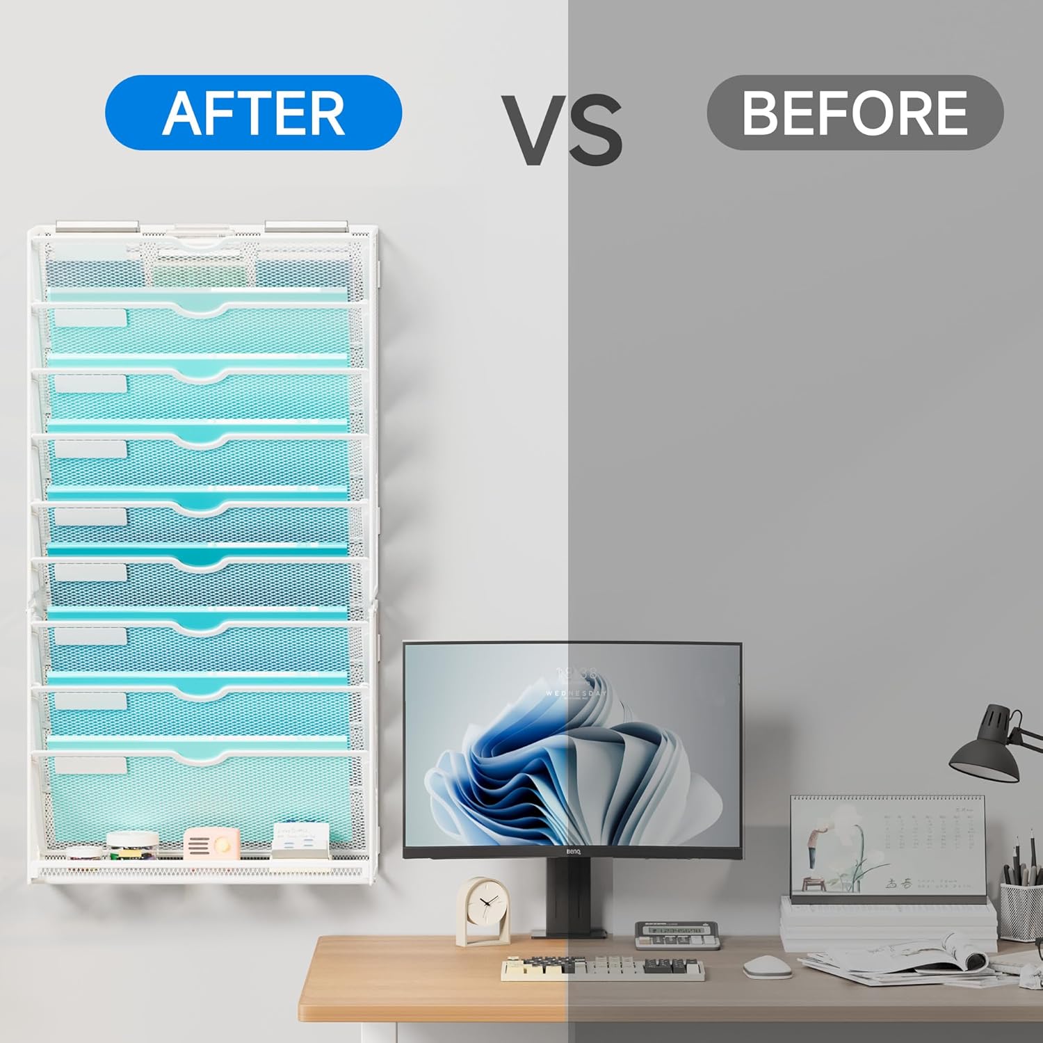 lavatino 10-tier hanging wall file folders organizer - white metal mesh paper magazine document mail holder file organizer for office school home wall mount or desk supplies organization 10czzjczkzd-white