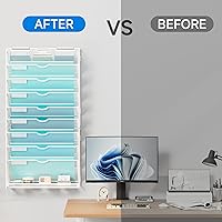Vista 2 de Lavatino 10-Tier Hanging Wall File Folders Organizer - White Metal Mesh Paper Magazine Document Mail Holder File Organizer for Office School Home