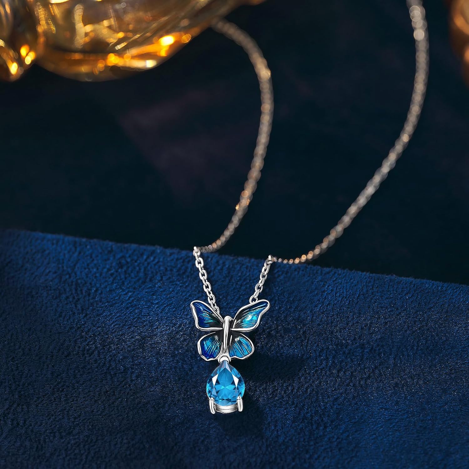 925 Sterling Silver Butterfly Necklace Birthstone Necklaces Teardrop Gemstone Fine Jewelry Gifts for Women Mother - Image 2