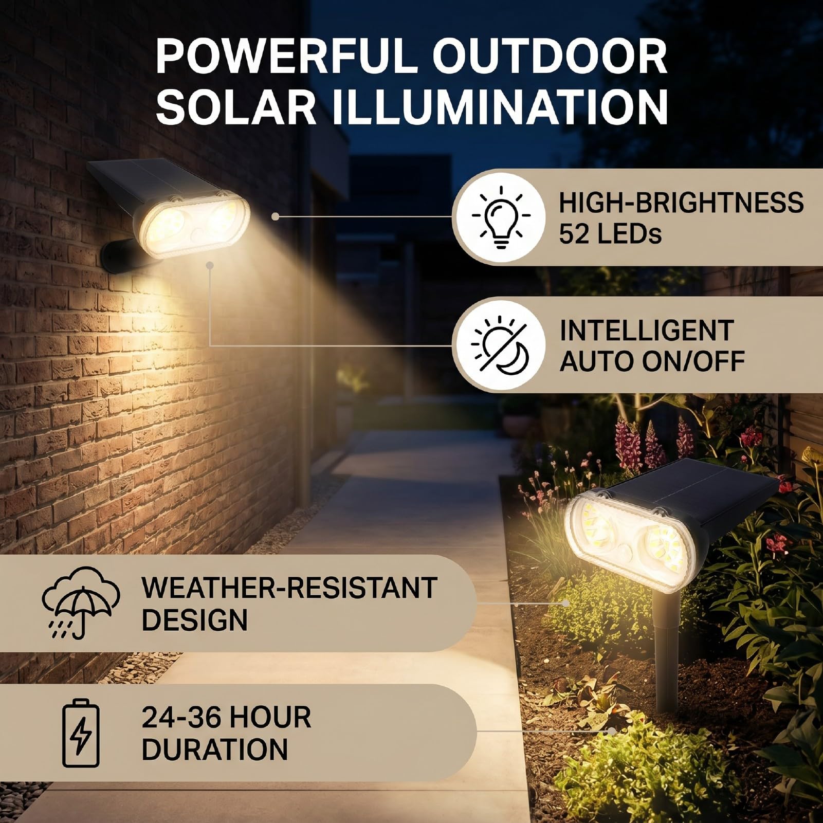 52 Luci Solari a LED Impermeabilizzanti per Esterni per Vialetti da Giardino, Luci Solari Paesaggistiche per Esterni, Giardino, Cortile con Accensione Automatica e 3 modalità di