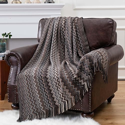 Miniatura 5 de BATTILO HOME Manta bohemia de punto negro para sofá, cama, sofá, mantas decorativas de otoño con borlas, mantas mexicanas suaves para exteriores