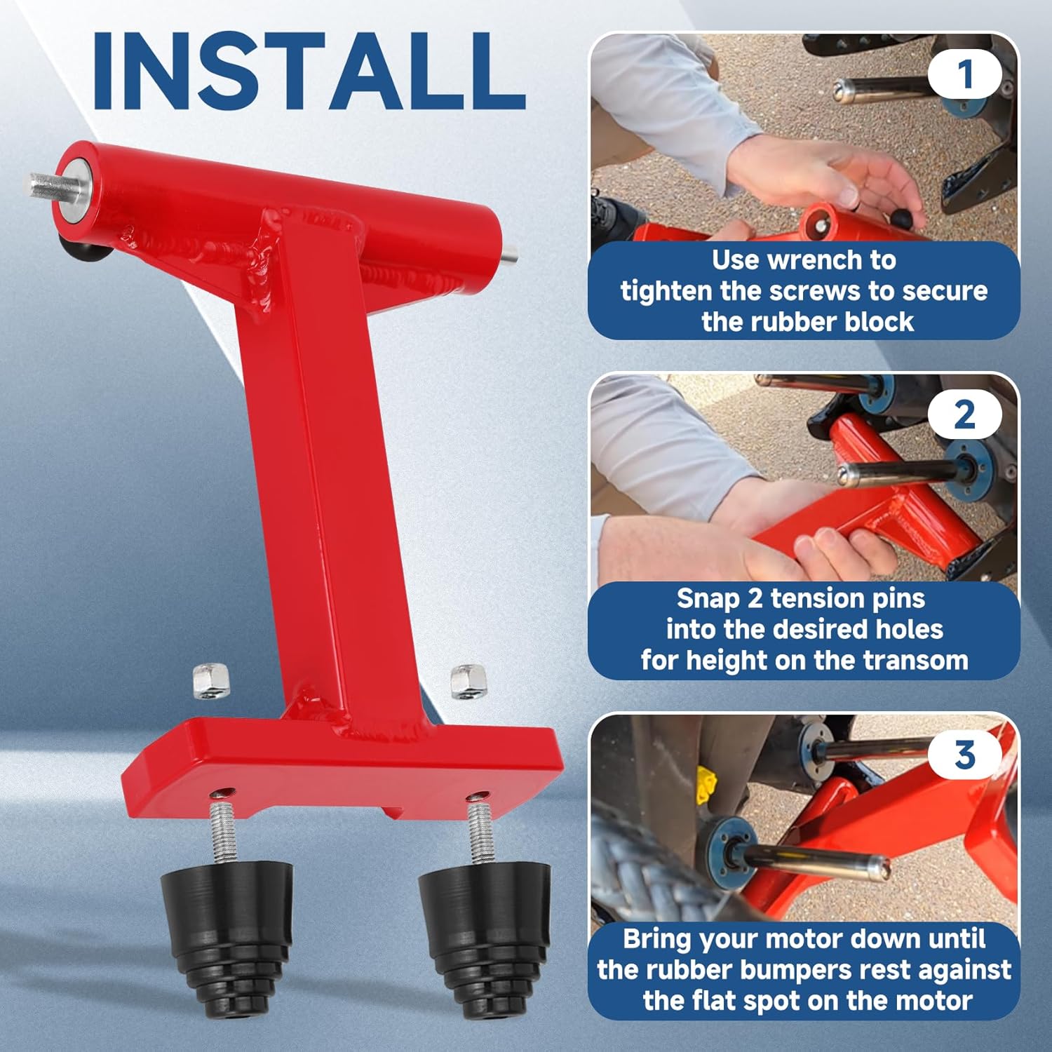 Iridesc 240110 4-Stroke Transom Saver Motor Tote, Compatible with Merc-Y 75/90/115/200/225/250/300HP & V6 175HP Engines, Red, Stainless Steel Frame, Transom Mount