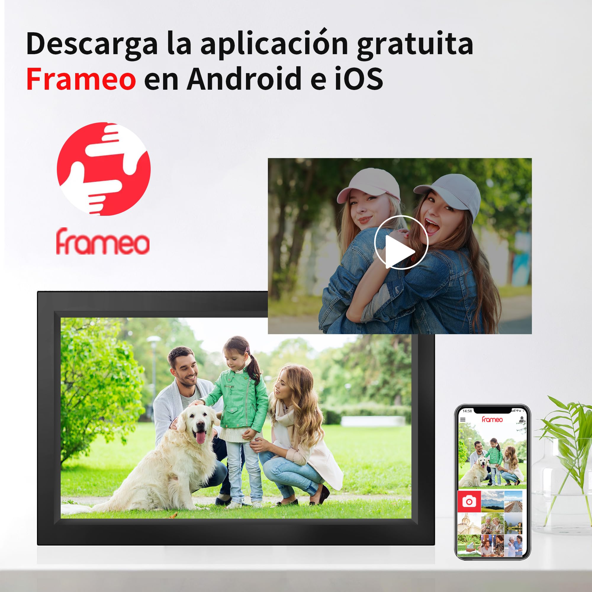 Veidoo Marco de fotos digital WiFi grande de 15.6 pulgadas con pantalla táctil IPS de 1920 x 1080, memoria integrada de 32 GB, rotación automática y montaje en pared, marco digital para compartir