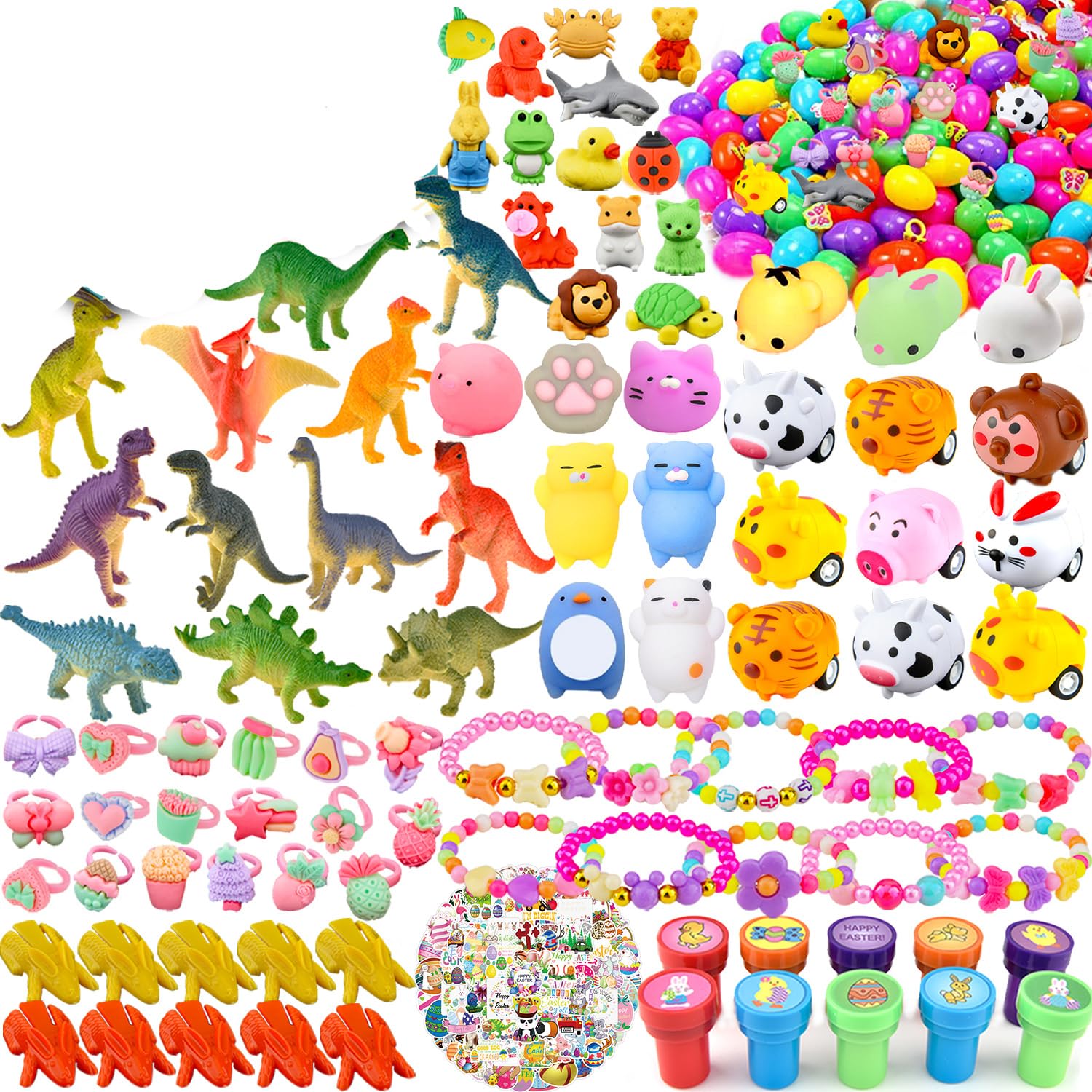 300 pcs Bulk Easter Eggs with Toys Inside 100 PACK Easters Basket Stuffers Surprise Plastic Easte Eggs Fillers Small Toys for Egg Hunt Easter Party Favors Kids Toddlers Boys Girls