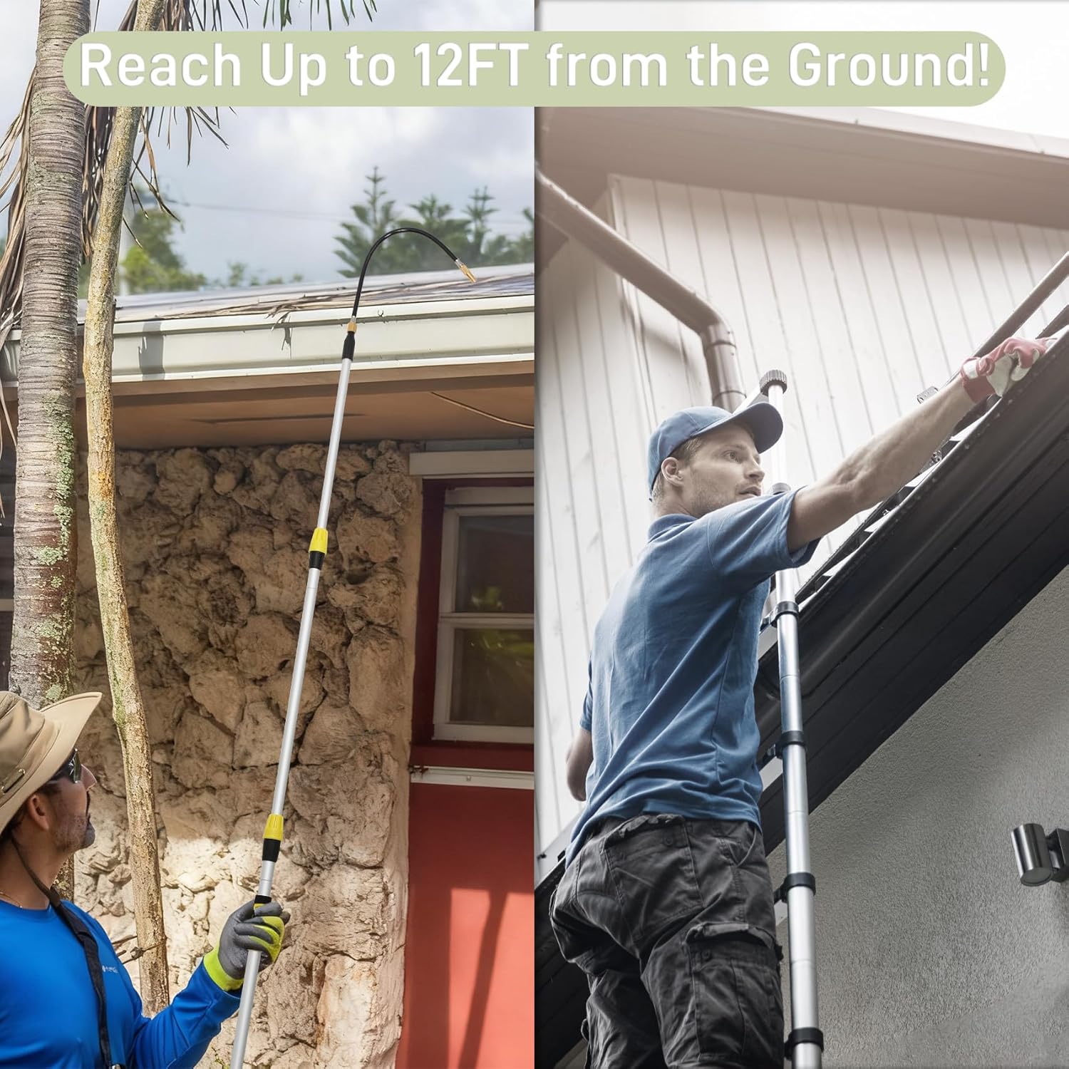 20FT Heavy Duty Telescopic Gutter Cleaner System – Professional Gutter Cleaning Tools from the Ground with Quick-Connect Adapter & Ergonomic Wand for 2-Story Homes, Roof Maintenance, and Clog Removal