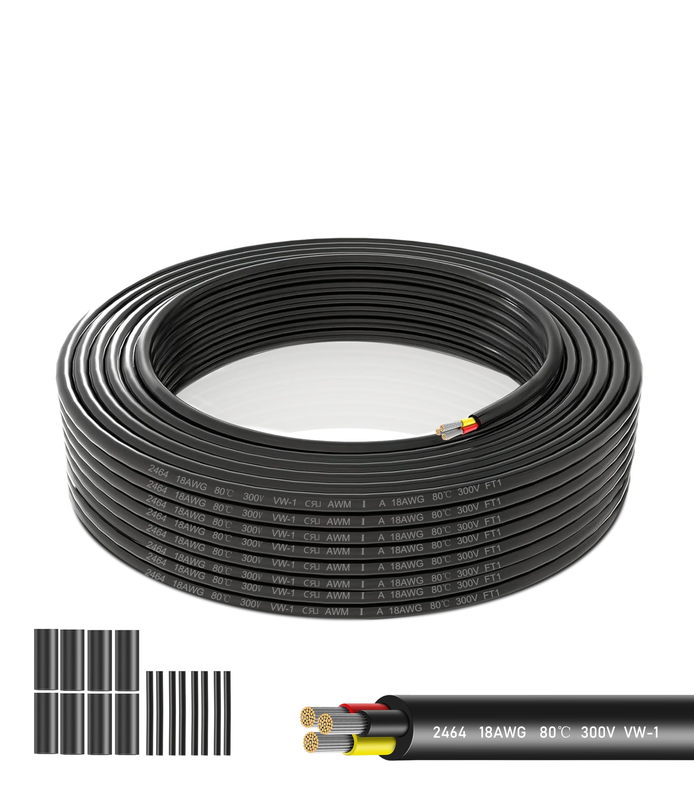 18/3 AWG Electrical Wire | 3x0.75mm² Stranded Copper Conductors 25M/82.02FT | 12V/24V/240V Automotive Grade Cable | Flexible UV-Resistant for LED Transformers, Boat Systems