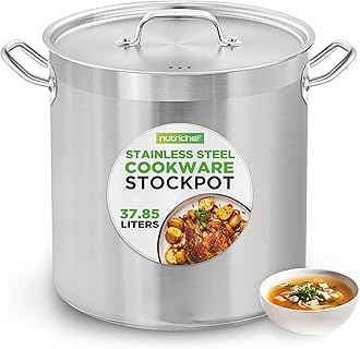 Stainless Steel Cookware Stockpot, 37.8 Litres Heavy Duty Induction Soup Pot with Stainless Steel Lid and Strong Riveted Handles, Even Heat Distribution, Compatible with Most Cooktops
