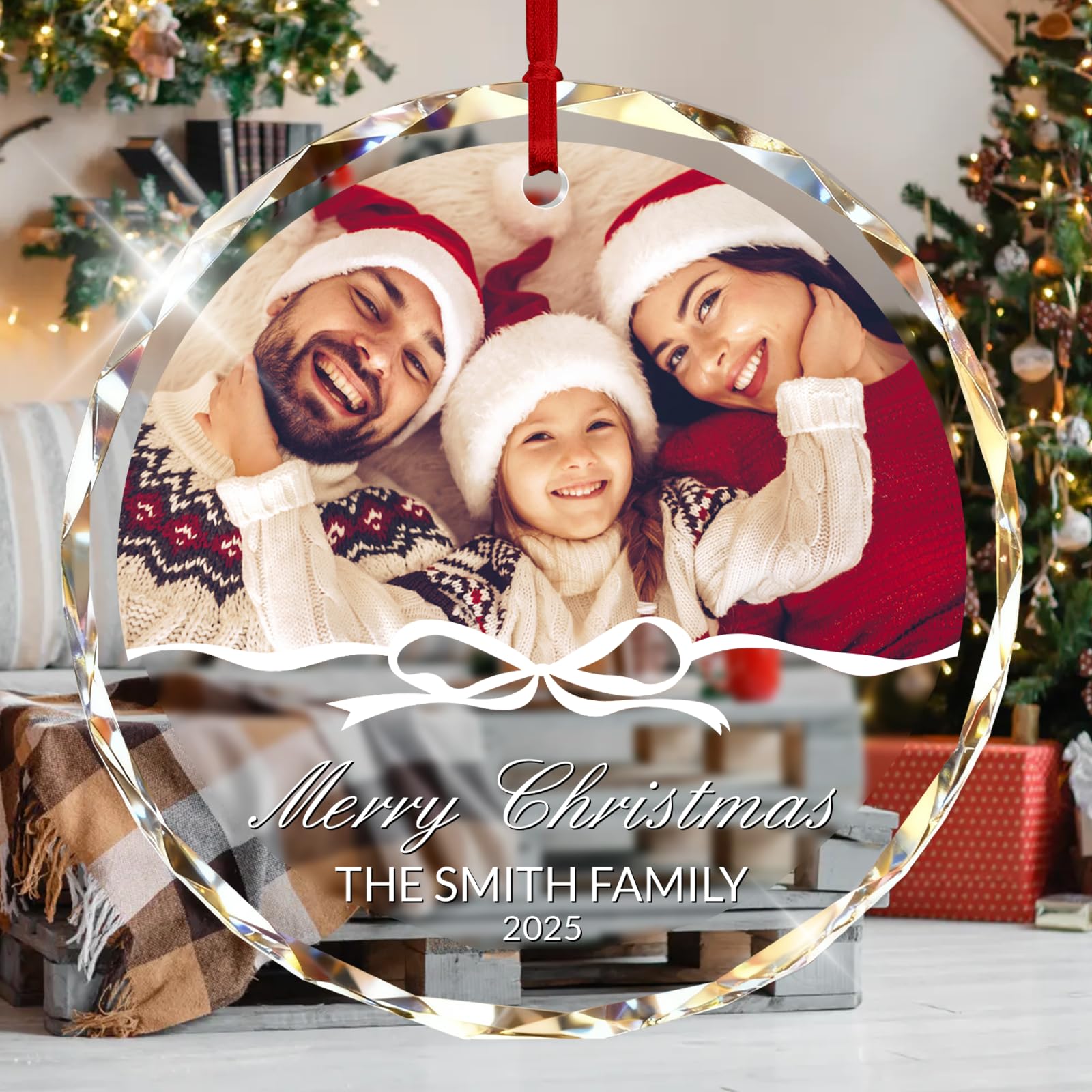 Yatediy Family Style Personalised Christmas Decorations With Family Photo - Custom Xmas Baubles For Tree Decorations,Puppy Cat Pet Lover Keepsake Gifts (Family Style)