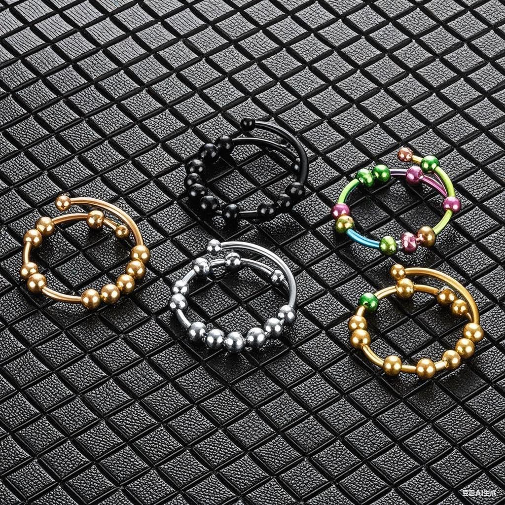 2-Pack Fidget Rings for Women Men Adjustable Stress Spinner Rings with Beads Fidget Rings for Anxiety