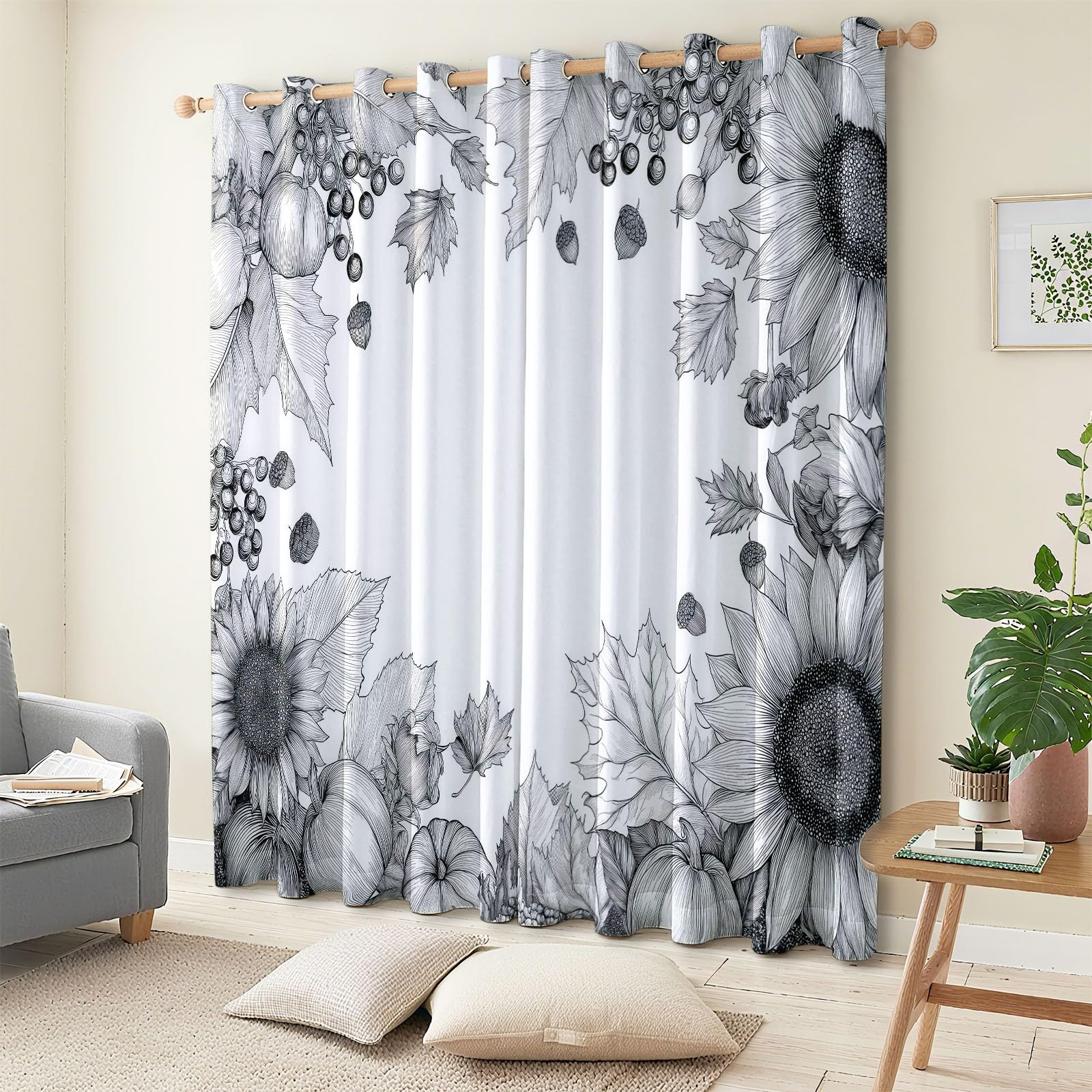 XCQHZYQ Blackout Curtains for Bedroom Decor Room Darkening Light Blocking Insulated Thermal Autumn Hand-Painted Leaves Window Curtains Drapes for Living Dining Room, 2 Panels, W66 x L90 Inch