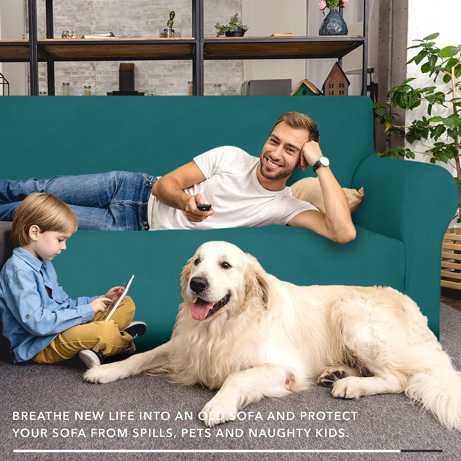 Ystyle Copri Divano 2 Posti Con Braccioli, Copridivano Antigraffio Gatto, Copridivani Elasticizzati, Pesante Inverno Copri Divani, Fodera Divano Antimacchia Lavabile Antiscivolo, Turchese