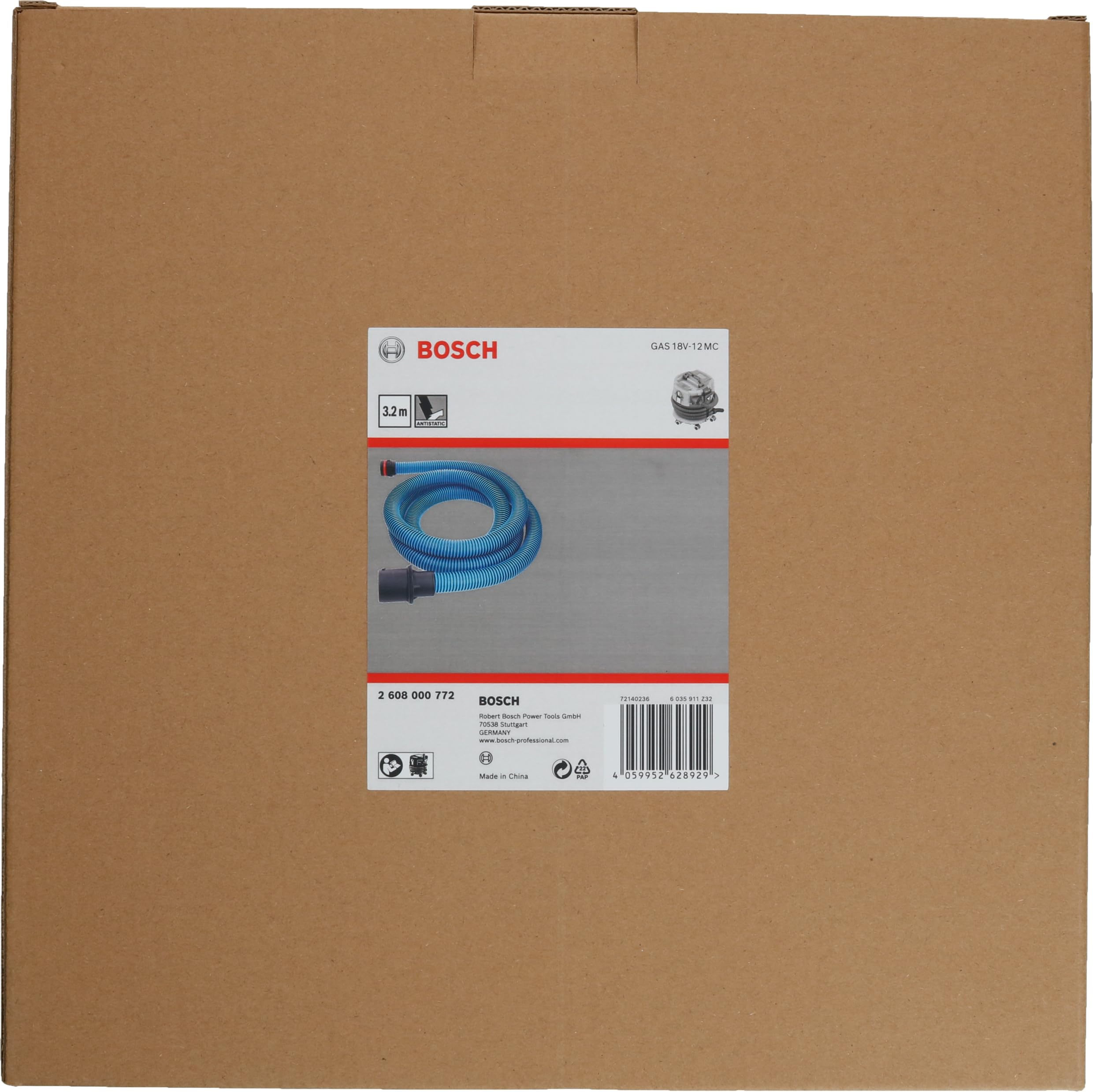 Bosch 1 tuyau d'aspirateur antistatique avec fermeture à baïonnette et adaptateur (pour GAS 18V-12 MC, longueur 3,2 m, accessoires d'aspirateur)