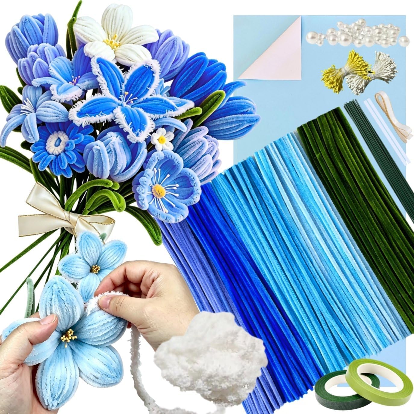 DIY Craft Flower Bouquet Kit – Colorful Pipe Cleaner Stem Art Set for Beginners-image-22