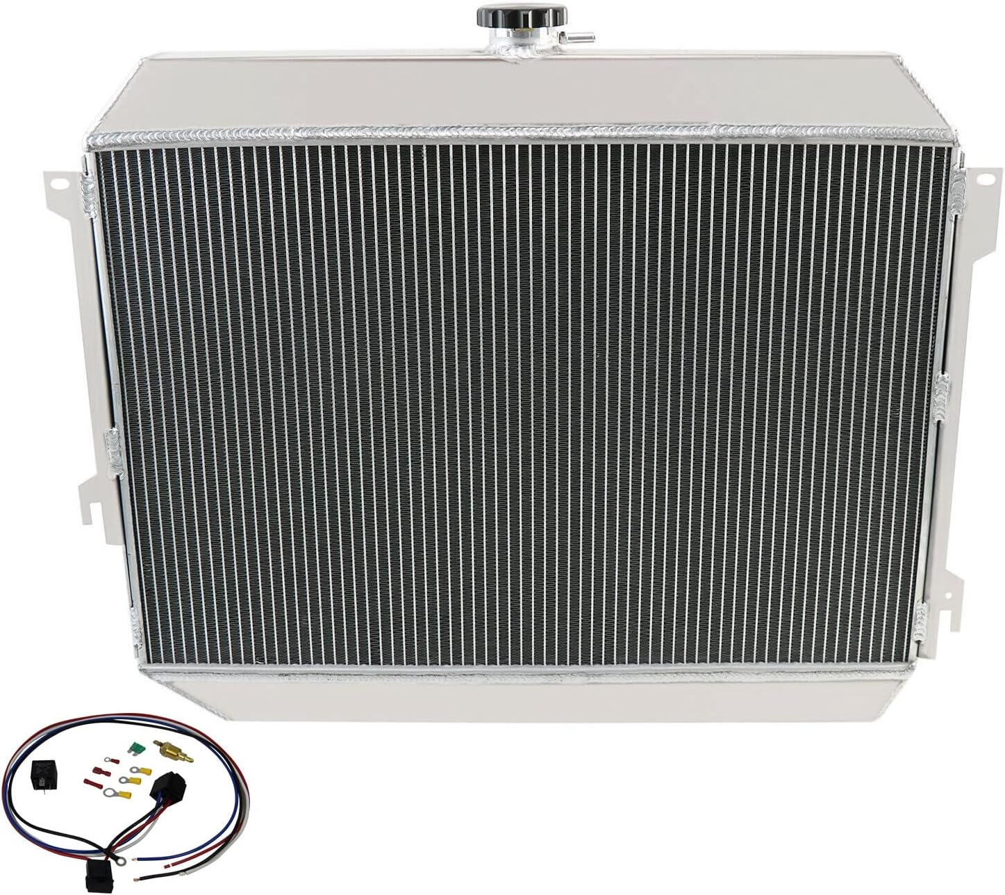 4 Row Aluminum Radiator + Shroud Fan + Relay Compatible For 1968-1974 Dodge Charger Plymouth Mopar Big Block 26"