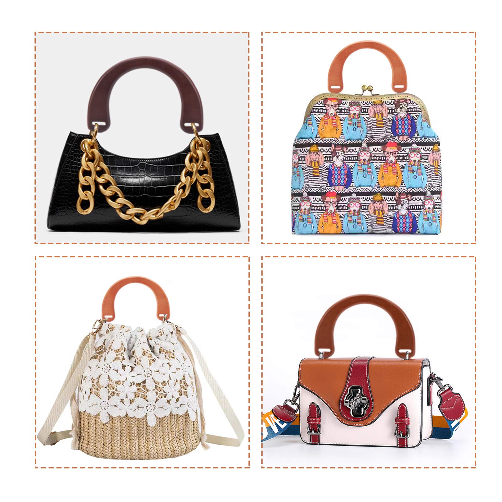 PandaHall 6 Pack de mangos de madera en forma de U de repuesto para bolsos de ganchillo de 3 colores para bolsos de playa hechos a mano bolsos de mano bolsa de paja monedero bolsos de ganchillo
