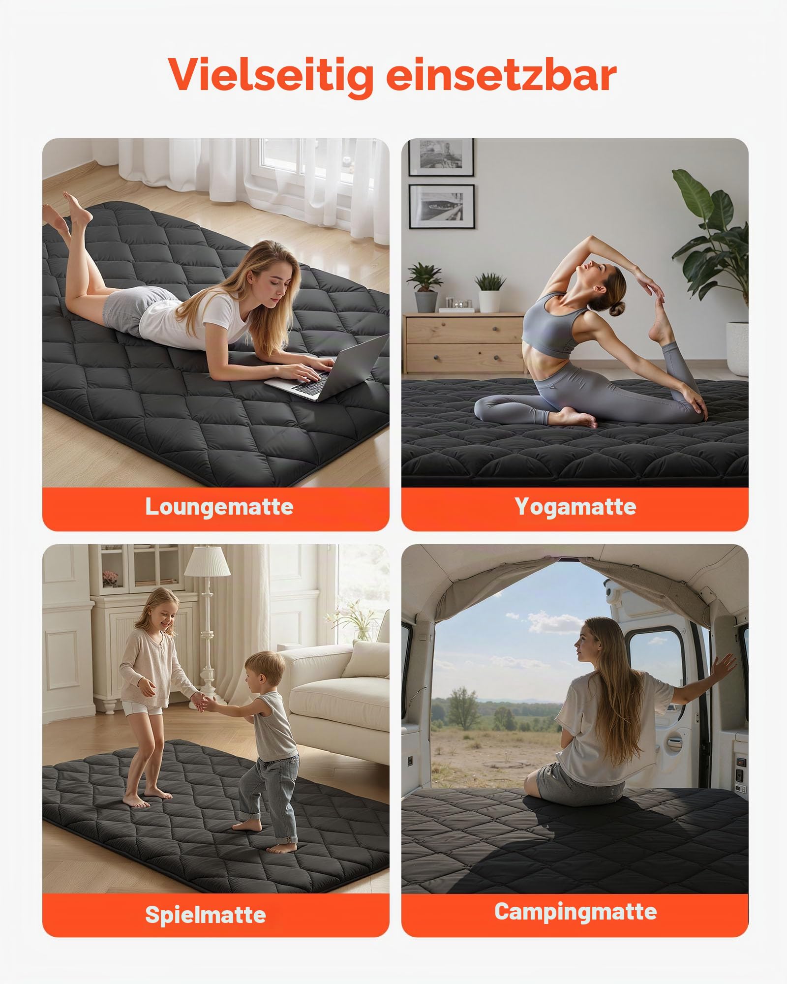 VEVOR Japanische Tatami-Matte, Faltbare Futonmatratze mit Aufbewahrungstasche und Befestigung, 9-lagige Bodenmatte zum Schlafen, Schlafsaal, Meditation, Yoga