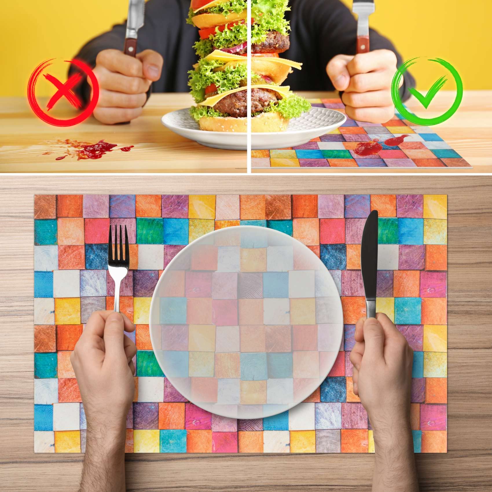 ANRO Platzset Mosaik Bunt 30x45 cm – 8er Set, abwaschbar