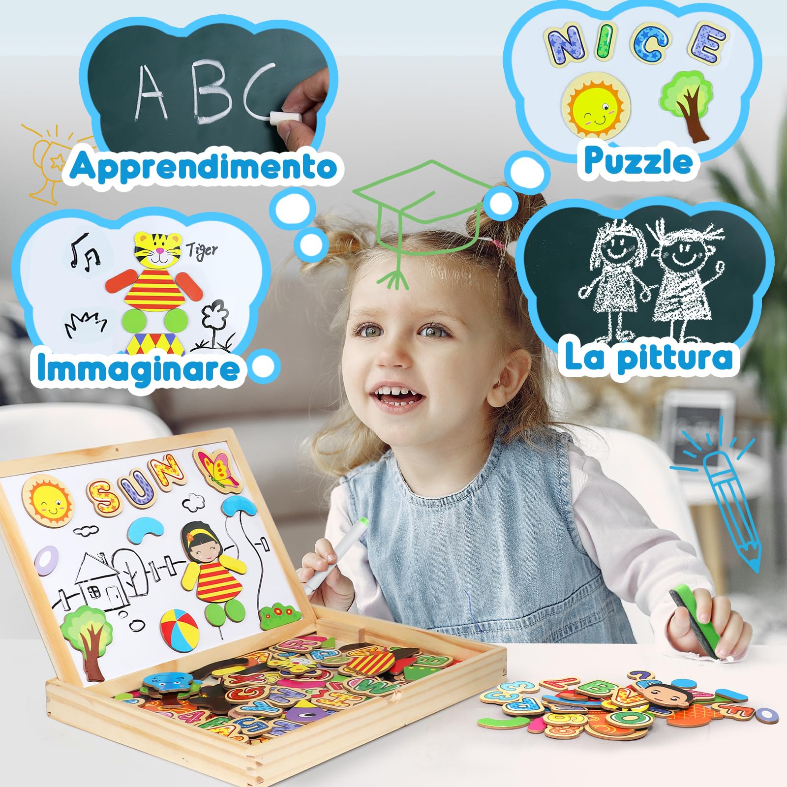 Giochi Bambini 2 Anni Puzzle Magnetico Legno-Lavagna Magnetica per Bambini Giochi Montessori Educativi Bambina 2 Anni Lavagnetta Magnetica Pasqua Giochi Legno Regalo Bambini Bambina 2 3 Anni