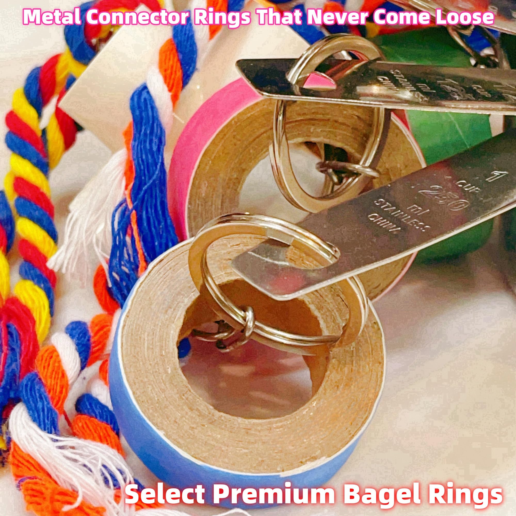 Durable Stainless Steel Pot Bagel Bird Toys for Parrots Cardboard Fatty Bagel Chewing Foraging Shredding for Medium and Large Parrot Amazons Macaws African Greys Cockatoos Eclectus Guaker Chicken - image 3