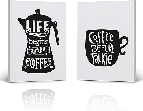 HB Art Design Life Begins After Coffee and Coffee Before Talkie 2 Panel Canvas Print Set Wall Art Coffee Bar Decor Coffee Signs Kitchen Wall Decor