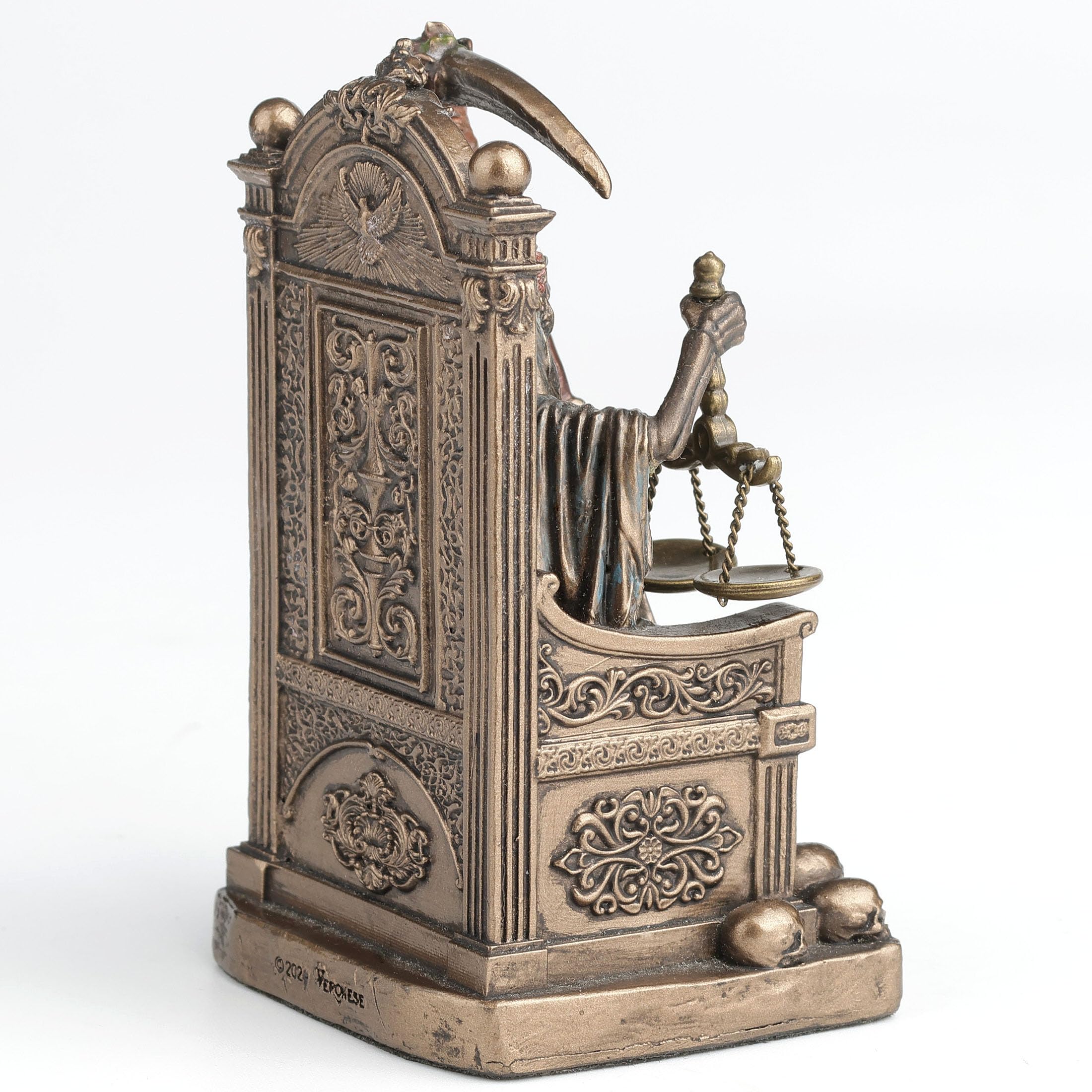 Veronese Design Figurine de collection Père Noël Muerte assis sur le trône tenant une fausse et une échelle en polystone peinte à la main Finition bronze 9,5 cm