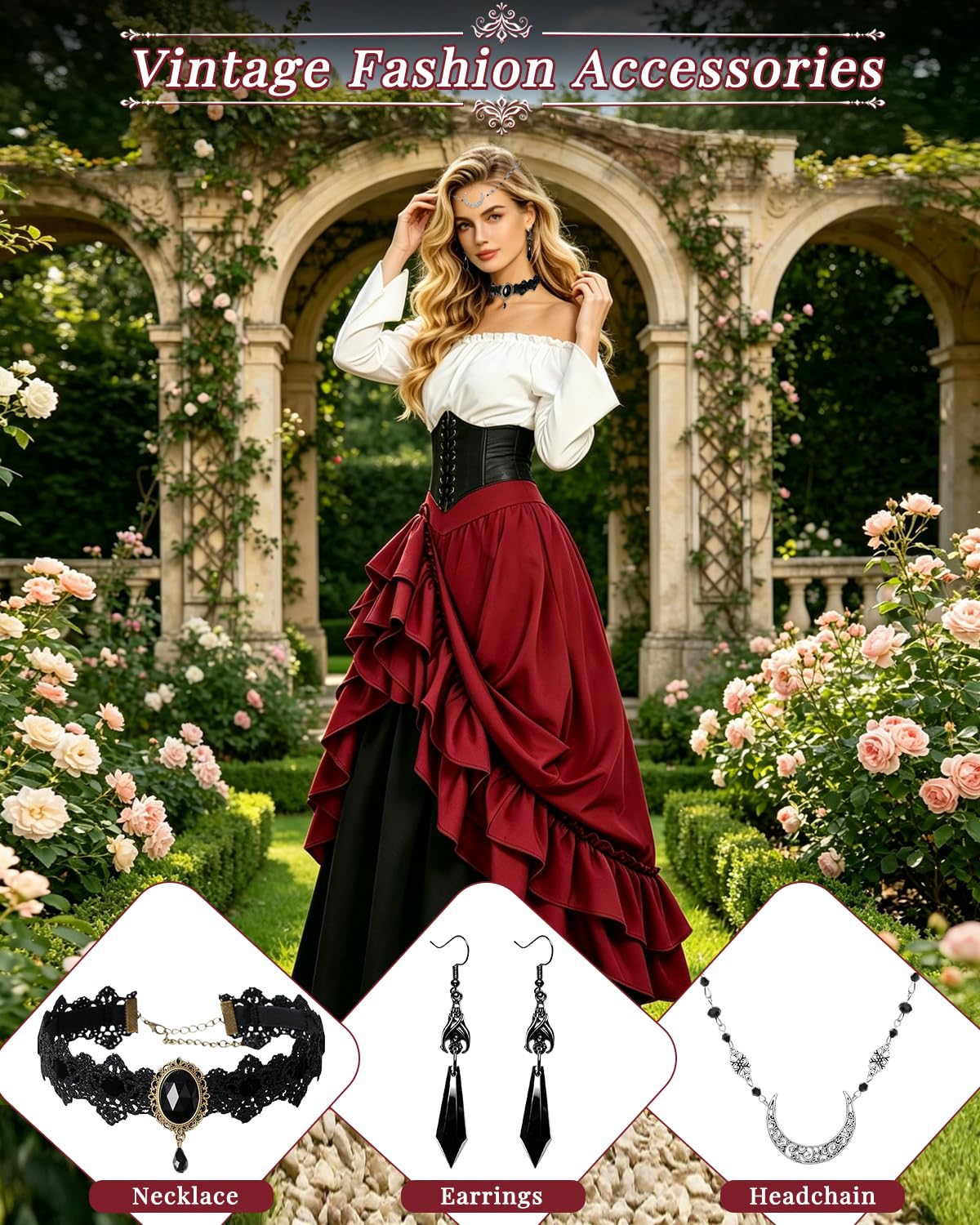 Robe Médiévale Femme, 2 Façons de Porter, Ceinture et Boîte Cadeau | Robe Gothique Médiévale avec Chemise, Robe Victorienne, Deguisement Renaissance pour Halloween, Cosplay et Fête