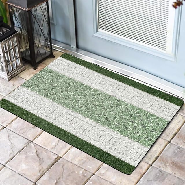 PHP Door Mat Indoor - Waterproof Mats for Floors with Gel Back - 40 X 60 cm, Green Door Mat - Non Slip Washable Small Geometric Runner Rug Floor Mats for Kitchen