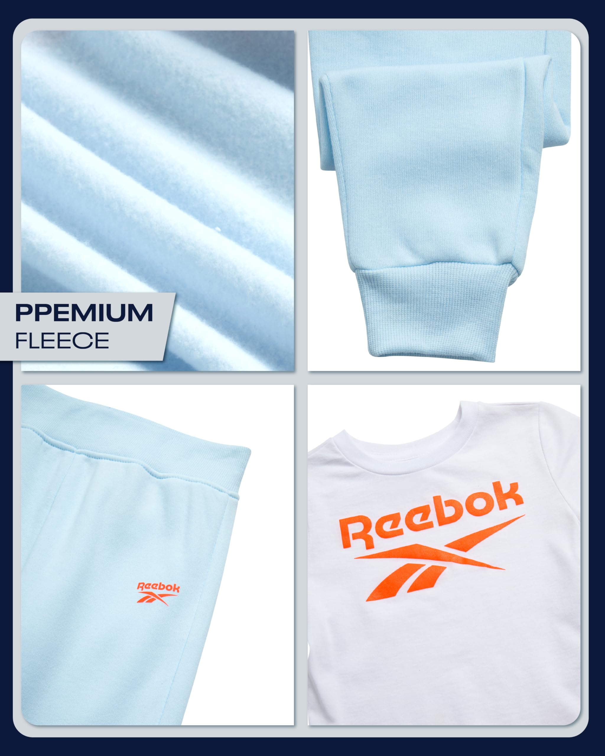 Reebok Conjunto de ropa deportiva para bebés y niñas pequeñas, conjunto de 3 piezas de sudadera con capucha y pantalones deportivos para niñas