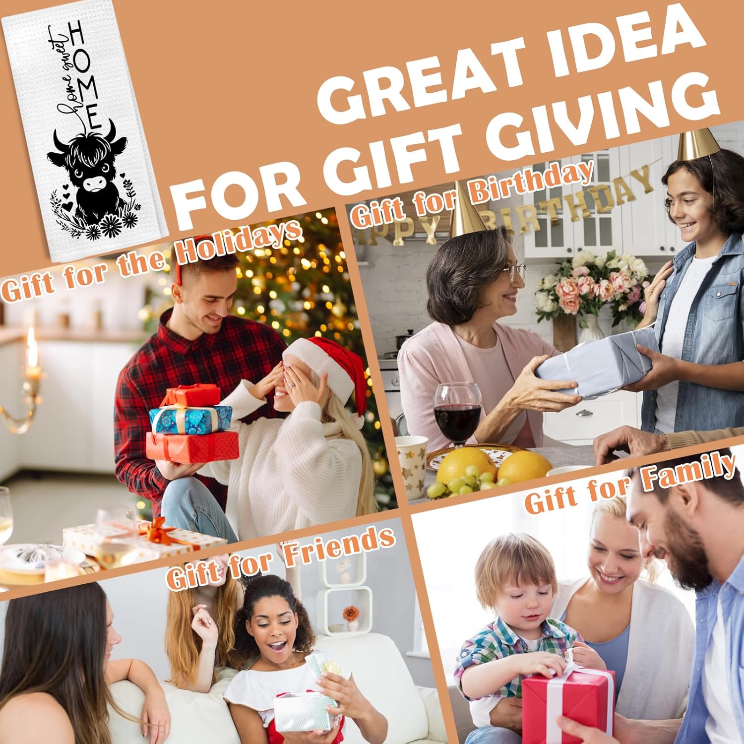 Highland Cow Kitchen Towels, Housewarming Gifts for Cow Lovers, Home Sweet Home Decorative Hand Tea & Dish Towels for Bathroom Kitchen, 16x24 Inch - Image 8