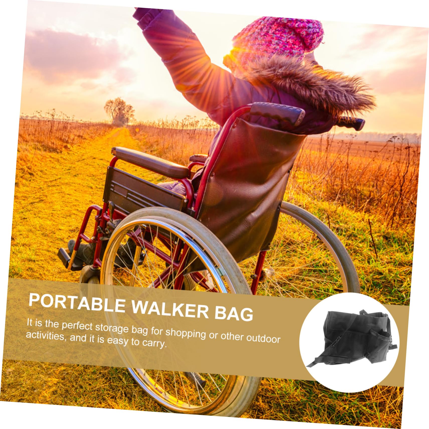 Bolsa Portátil para Andador Negra de Tela Oxford, Gran Capacidad | Accesorio Colgante, Uso en Compras y Actividades al Aire Libre, Ligero y Fácil de Llevar