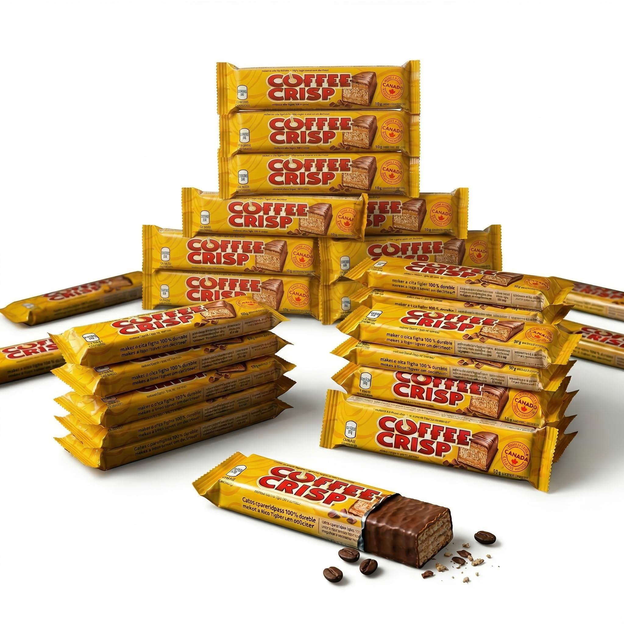 Coffee Crisp Chocolate Candy Bars, Full Size 50g / 1.76oz (48 Bars) – Crispy Wafer Layers with Coffee-Flavored Cream Covered in Milk Chocolate, Individually Wrapped Bulk Chocolate Candy for Sharing, Parties, Office Snacks