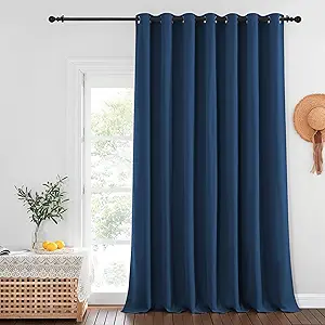 NICETOWN Privacy Room Divider Curtain Thermal Blackout Curtain for Patio Door, Living Room, Bedroom Partition and Shared Office Space, 1 Grommet Panel, Moroccan Blue, 100 inch x 108 inch Long